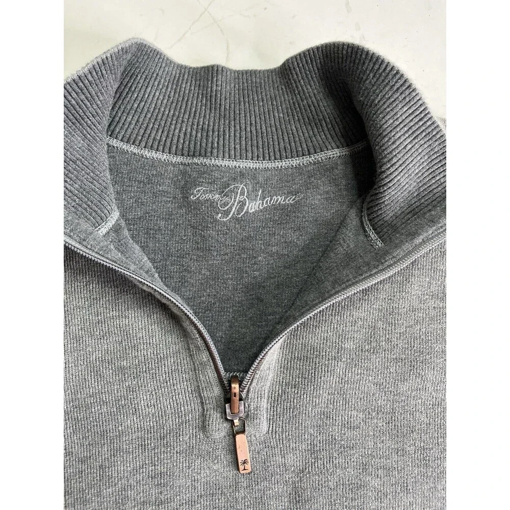 Tommy Bahama Sweater Mens 3XL Gray Long Sleeve 1/4 Zip Cotton Light Weight